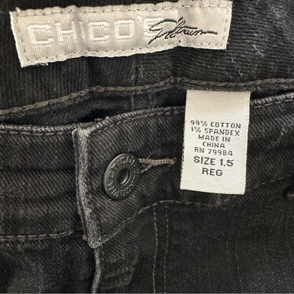 CHICO’S PLATINUM - 1.5 / 10 Regular Jeans Black Stretch Straight Leg Mid Rise - Picture 5 of 5